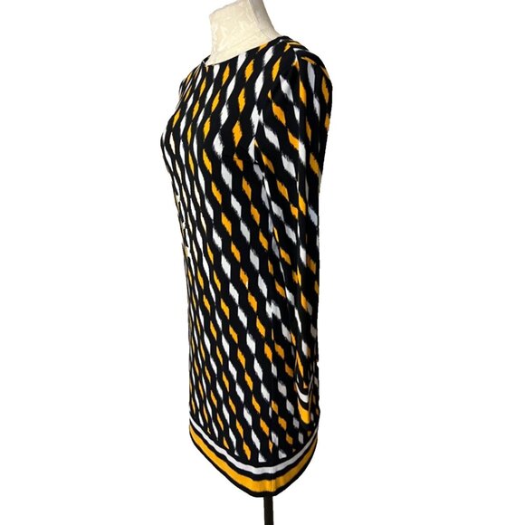 Michael Kors Dress S Small Black Yellow White Long Sleeve Stretch Washable NEW - Picture 5 of 9